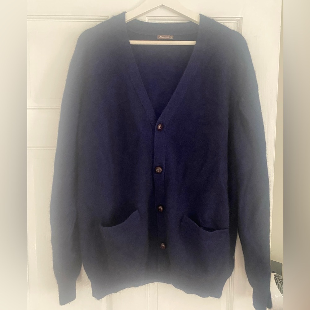 J. McLaughlin Men’s Navy Blue Wool Blend Cardigan